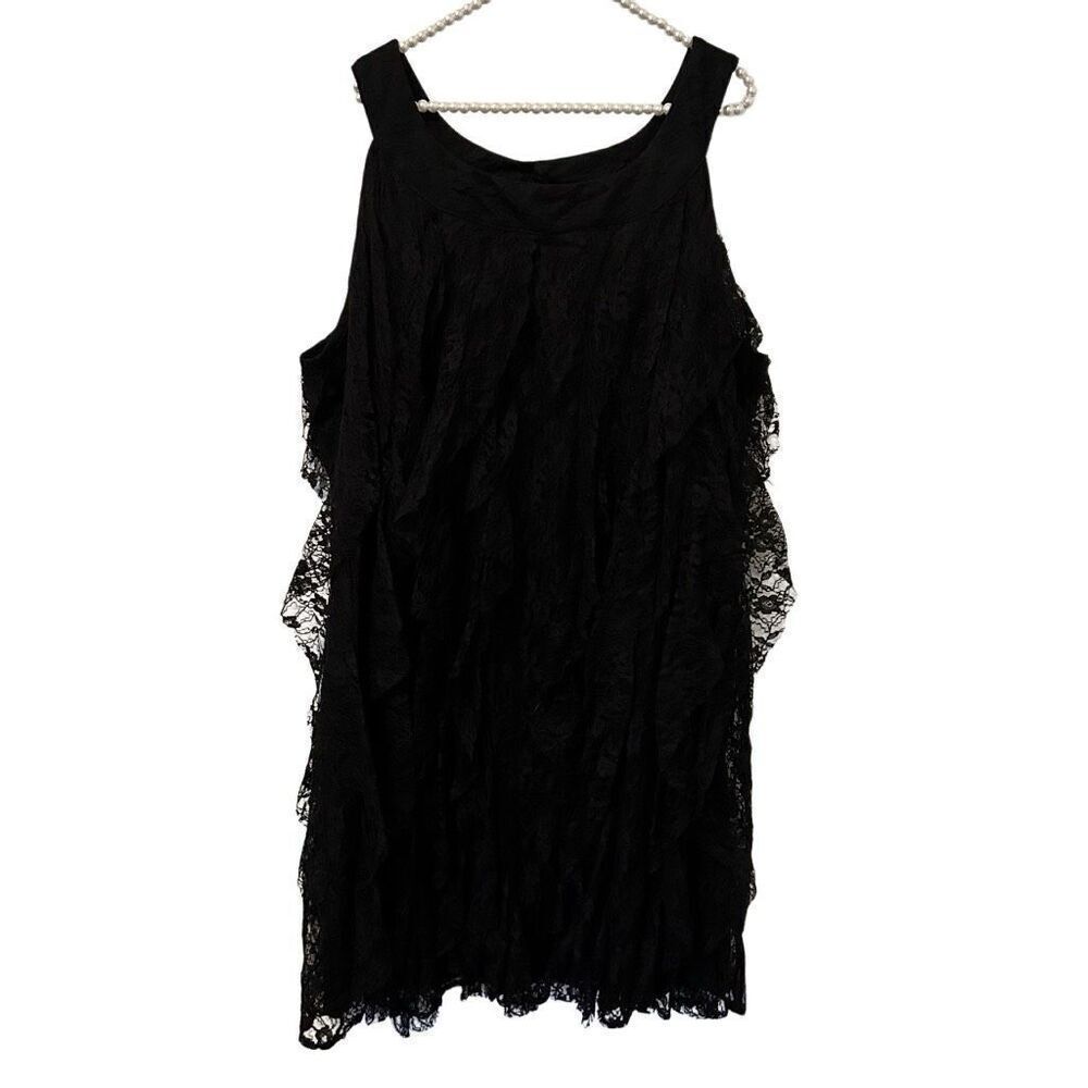 Whimsigoth witchy Dress Size 26W Black Sheer Floral Lace Overlay‎ Halter Roamans